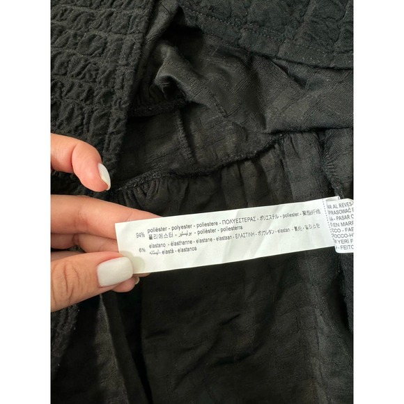 Zara EUC Mock Neck Textured Ruffle Black Short Sleeve Dress Size S Midi - Picture 7 of 7